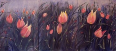 Painting titled "Tulipanes para Adri…" by Rosario De Mattos, Original Artwork, Oil