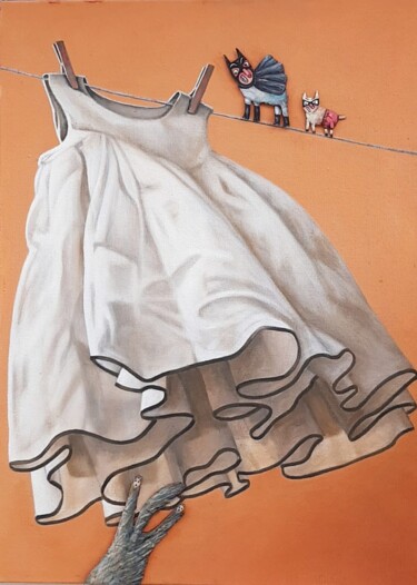 Malarstwo zatytułowany „vestido blanco” autorstwa Rosario Rubilar, Oryginalna praca, Akryl Zamontowany na Drewniana rama nos…