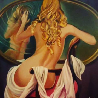 Peinture intitulée "mulher no espelho" par Rosazatti, Œuvre d'art originale, Huile