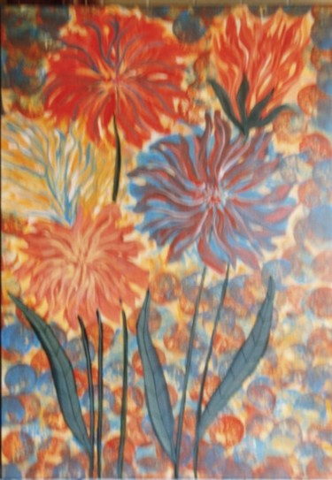 Pintura titulada "Composición Floral…" por Rosa Maria Maldonado Guerrero "Azul", Obra de arte original, Oleo
