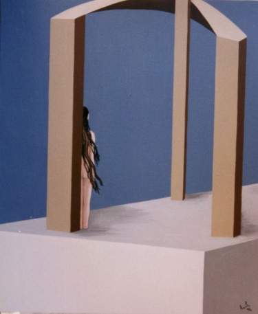 Pintura titulada ""Habitación con Vis…" por Rosa Maria Maldonado Guerrero "Azul", Obra de arte original, Oleo