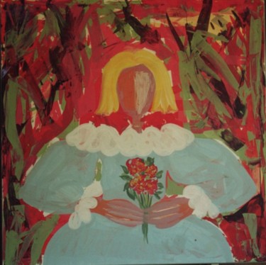 Pintura titulada "Menina con flor" por Rosa Maria Maldonado Guerrero "Azul", Obra de arte original, Oleo