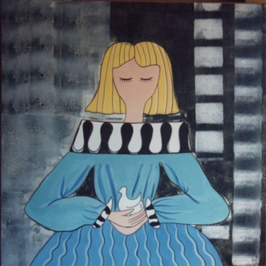 Pintura titulada "Menina" por Rosa Maria Maldonado Guerrero "Azul", Obra de arte original, Oleo