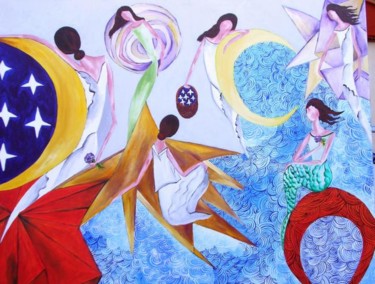 Pintura titulada ""Cielo de Granada"" por Rosa Maria Maldonado Guerrero "Azul", Obra de arte original, Oleo