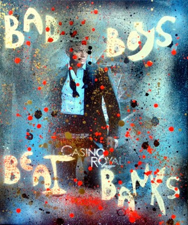 Malerei mit dem Titel "BAD BOYS BEAT BANKS" von Rose-Agathe Steiner, Original-Kunstwerk, Acryl