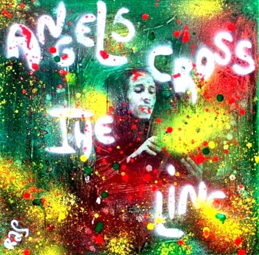 Malerei mit dem Titel "ANGELS CROSS THE LI…" von Rose-Agathe Steiner, Original-Kunstwerk, Airbrush