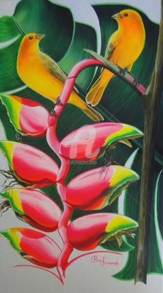 「HELICÔNIA」というタイトルの絵画 Rose Fernandesによって, オリジナルのアートワーク, アクリル