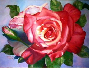 Painting titled "Peaceful Rose" by Rose Lady, Original Artwork, Oil