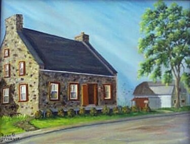 Painting titled "la campsgne en vill…" by Rose Lévesque, Original Artwork, Oil