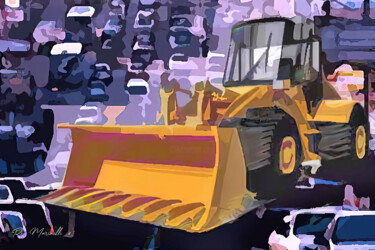 Digitale Kunst getiteld "Bulldozer in Traffi…" door Rose Marinelli, Origineel Kunstwerk, Digitale collage