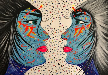 Картина под названием "Face a Face" - Rose Mary Vallas, Подлинное произведение искусства, Акрил Установлен на Деревянная рам…