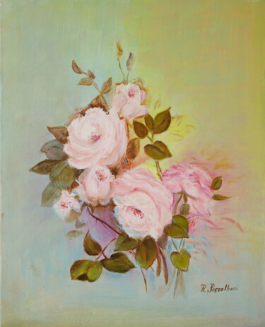 Painting titled "Roses anciennes 1" by Rose Passalboni Giudicelli, Original Artwork, Oil