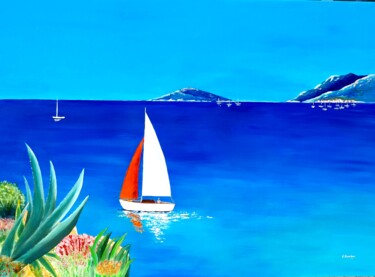 Painting titled "Navigation azur" by Rose Passalboni Giudicelli, Original Artwork, Acrylic