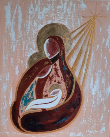 Schilderij getiteld "Nativité 2" door Rose Passalboni Giudicelli, Origineel Kunstwerk, Acryl Gemonteerd op Frame voor houten…