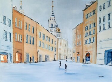 Painting titled "Ljubljana" by Rose Passalboni Giudicelli, Original Artwork, Acrylic Mounted on Wood Stretcher frame