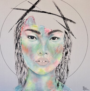 「OKI SAN」というタイトルの絵画 Rose Soriaによって, オリジナルのアートワーク, アクリル ウッドストレッチャーフレームにマウント