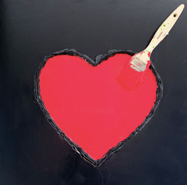 Painting titled "Brush Love" by Rose, Original Artwork, Acrylic Mounted on Wood Stretcher frame