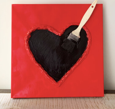 Painting titled "Heart Brush" by Rose, Original Artwork, Acrylic Mounted on Wood Stretcher frame