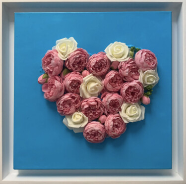 Painting titled "Flowery Love" by Rose, Original Artwork, Acrylic Mounted on Wood Stretcher frame