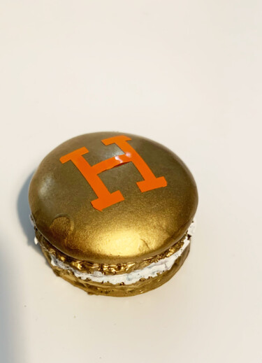 Sculpture intitulée "Sweet Macaron - Gold" par Rose, Œuvre d'art originale, Résine