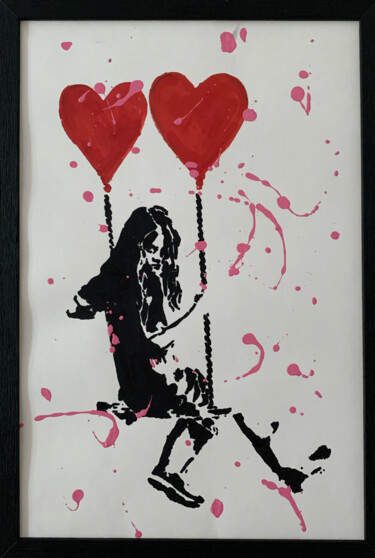 Drawing titled "Swing" by Rose, Original Artwork, Acrylic Mounted on Wood Panel