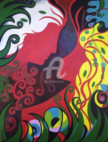 Painting titled "EROS E PSIQUE ÀS AV…" by Rose Canazzaro, Original Artwork, Oil