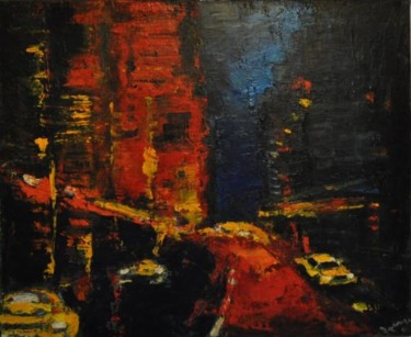 Painting titled "NY et ses taxis" by Rosedingue, Original Artwork, Oil