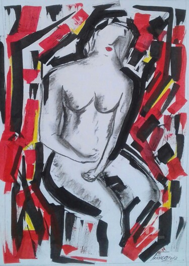Peinture intitulée "Mulher sentada" par Roseli Franco, Œuvre d'art originale, Acrylique
