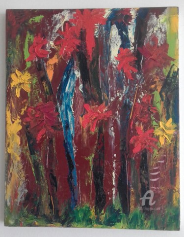 Malerei mit dem Titel "Flores Tropicais" von Roseli Franco, Original-Kunstwerk, Öl