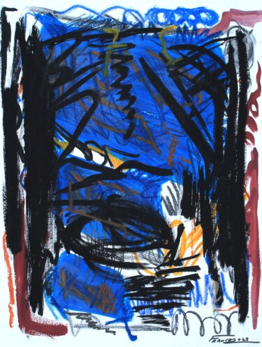 Malerei mit dem Titel "Composição em Azul" von Roseli Franco, Original-Kunstwerk, Pastell
