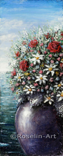 Peinture intitulée "Boule de fleur . Pe…" par Roselin-Art, Œuvre d'art originale, Huile