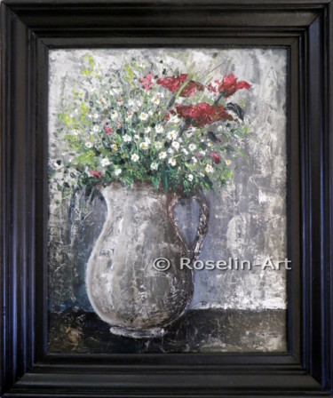Peinture intitulée "Bouquet argenté. Pe…" par Roselin-Art, Œuvre d'art originale, Huile