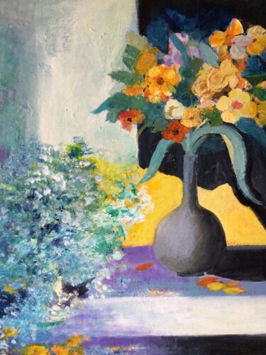 Peinture intitulée "La fenêtre fleurie" par Roseline Chesserond, Œuvre d'art originale, Acrylique Monté sur Châssis en bois