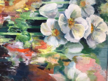 Peinture intitulée "Fleurs blanches et…" par Roseline Chesserond, Œuvre d'art originale, Acrylique