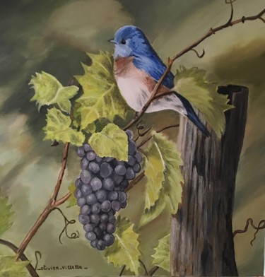 Peinture intitulée "Merle Bleu d'Amériq…" par Roseline Pederencino Et Olivier Villella, Œuvre d'art originale, Huile
