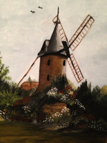 Painting titled "Moulin" by Roseline Pederencino Et Olivier Villella, Original Artwork, Oil