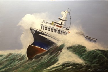 Peinture intitulée "Tempête en Mer" par Roseline Pederencino Et Olivier Villella, Œuvre d'art originale, Huile
