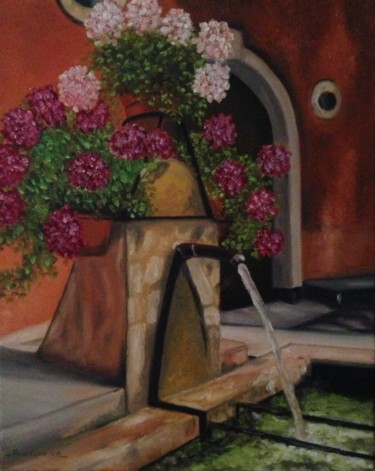 Painting titled "Fontaine Provençale" by Roseline Pederencino Et Olivier Villella, Original Artwork, Oil