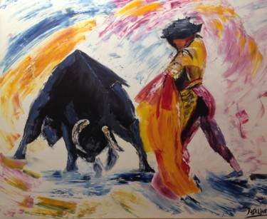 Painting titled "Corrida" by Roseline Pederencino Et Olivier Villella, Original Artwork, Oil