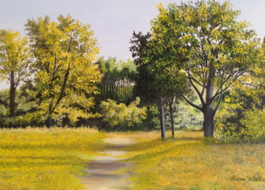 Painting titled "Sentier de Campagne" by Roseline Pederencino Et Olivier Villella, Original Artwork, Oil