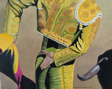 Peinture intitulée "Torero en la Arena" par Roseline Pederencino Et Olivier Villella, Œuvre d'art originale, Huile