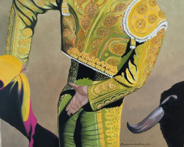 Painting titled "Torero en la Arena" by Roseline Pederencino Et Olivier Villella, Original Artwork, Oil