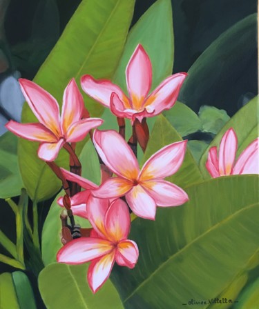 Painting titled "Plumeria" by Roseline Pederencino Et Olivier Villella, Original Artwork, Oil