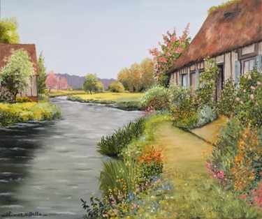 Painting titled "Cottage" by Roseline Pederencino Et Olivier Villella, Original Artwork, Oil