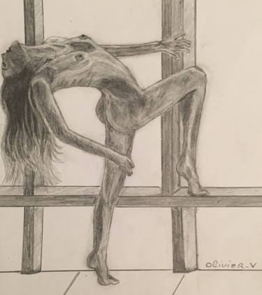 Dessin intitulée "Nue" par Roseline Pederencino Et Olivier Villella, Œuvre d'art originale, Crayon