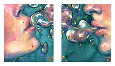 Schilderij getiteld "Shared Breath" door Roselin Estephanía, Origineel Kunstwerk, Aquarel