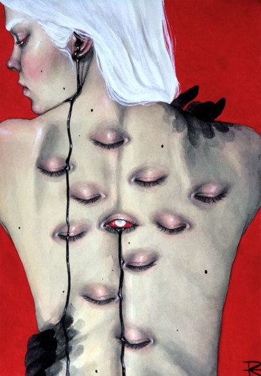 Pintura intitulada "La piel del mal" por Roselin Estephanía, Obras de arte originais, Aquarela