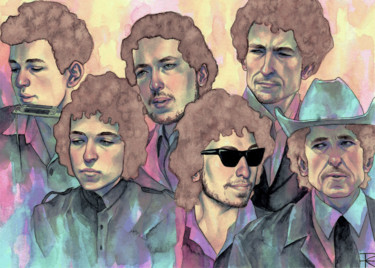 Pintura intitulada "Bob Dylan through t…" por Roselin Estephanía, Obras de arte originais, Aquarela