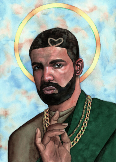 Painting titled "Saint Drake" by Roselin Estephanía, Original Artwork, Watercolor