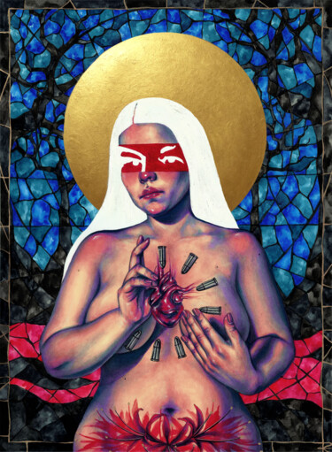 Ζωγραφική με τίτλο "Nuestra Señora de l…" από Roselin Estephanía, Αυθεντικά έργα τέχνης, Ακουαρέλα